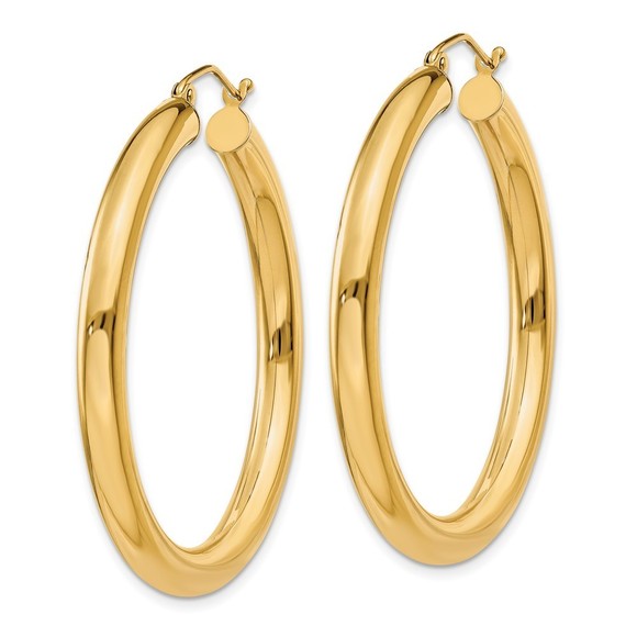 14k Yellow Gold Polished 4mm Tube Hoop Earrings 40 L x 4 mm W